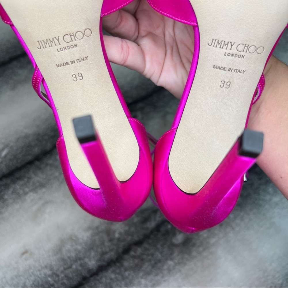 Jimmy Choo Liu 100 Satin Heeled Sandals Fuchsia Heels - Picture 6 of 8